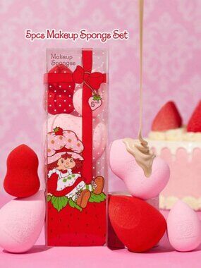 Strawberry Shortcake 5-Piece Makeup Sponge Set Cute Strawberry & Cake Beauty